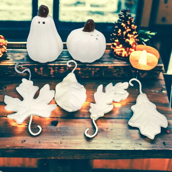 Ceramic White Leaves - Set of 4 - Fall Decor - Harvest Table - Picture 1 of 9